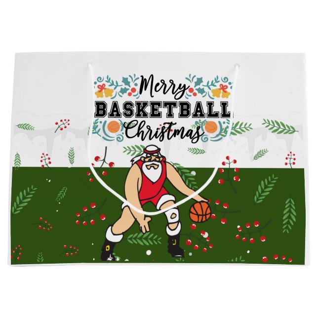 Basketball Weihnachtsbeladung mit dem Weihnachtsma Große Geschenktüte (Vorderseite)