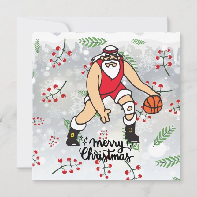 Basketball Weihnachtskarte mit Weihnachtsmann (Vorderseite)