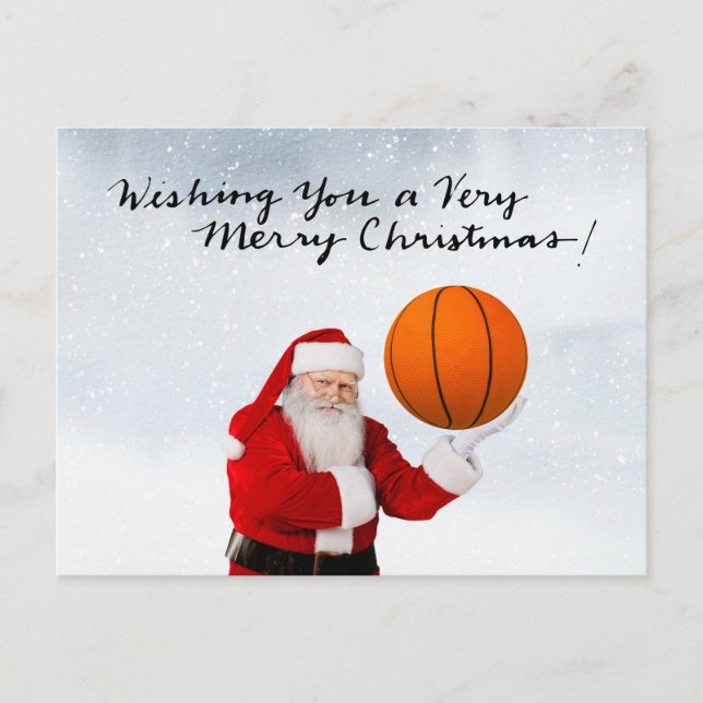 Basketball Weihnachtskarte mit Weihnachtsmann Feiertagspostkarte (Vorderseite)