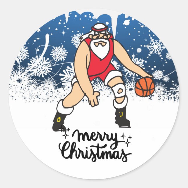 Basketball Weihnachtskarte mit Weihnachtsmann Runder Aufkleber (Vorderseite)