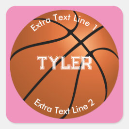 Basketball, weißer Name, 2 Textzeilen, rosa Quadratischer Aufkleber