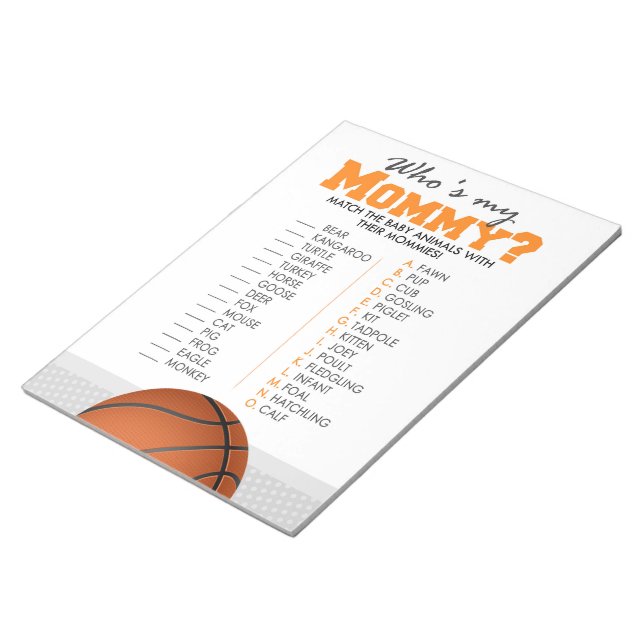Basketball Wer ist mein Baby Baby Animal Shower Ga Notizblock (angewinkelt)
