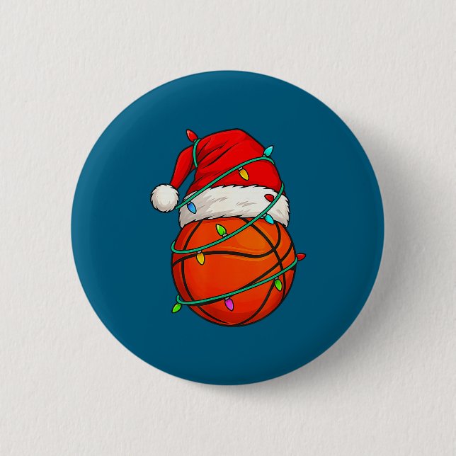 Basketball With Santa Hat Funny Christmas Xmas Gif Button (Vorderseite)