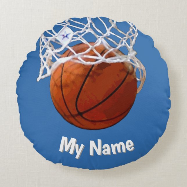 Basketball Your Name Custom Steel Blue Background Rundes Kissen (Vorderseite)