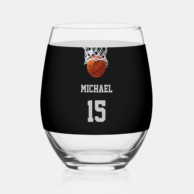 Basketball Your Name Weinglas Ohne Stiel (Rückseite)