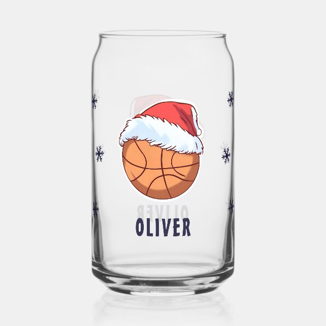 Basketballball mit Weihnachtsmannmütze Weihnachten Dosenglas (Vorderseite)
