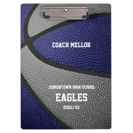 Basketballbasketballname in blau grauen Mannschaft Klemmbrett