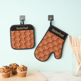 Basketballdesign Oven Mitt- und Pothalter Ofenhandschuh & Topflappen-Set