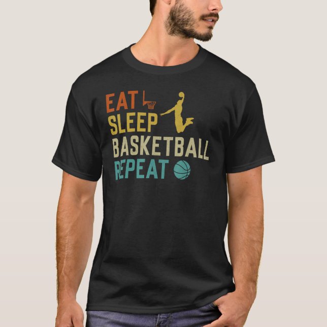 Basketballer Sport Retro Graphic Eat Sleep Basketb T-Shirt (Vorderseite)