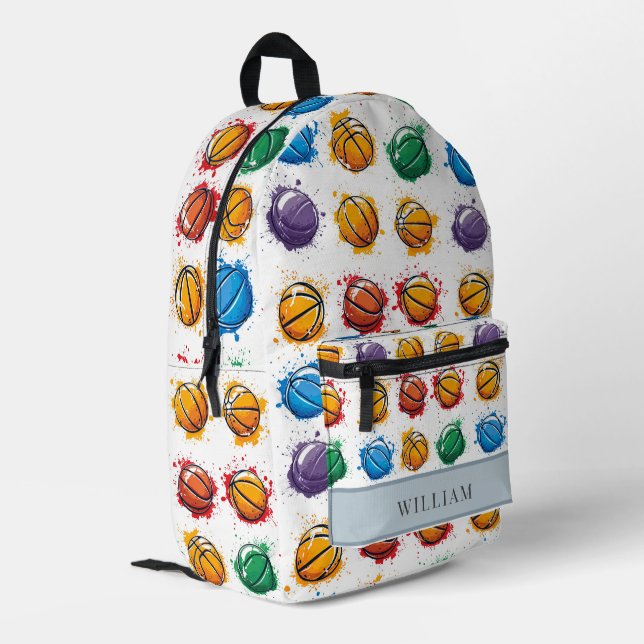 Basketballfarbene Kinder zurück in die Schule Bedruckter Rucksack (Rückseitige Ecke links)