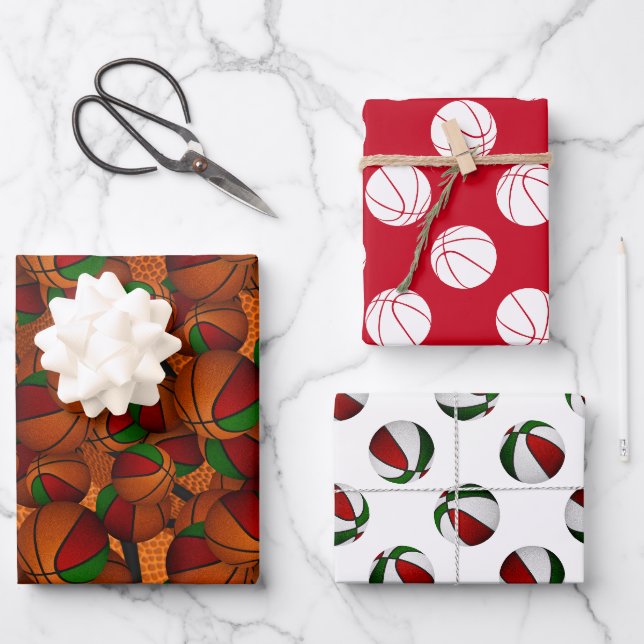 Basketballgeschenke für festlich-grüne Sportarten Geschenkpapier Set (Vorderseite)