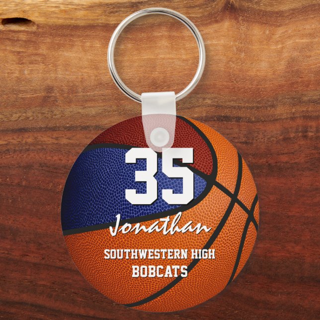 Basketballgeschenke mit maroonblauen Teamfarben Schlüsselanhänger (Vorderseite)