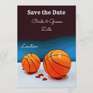 Basketballhochzeit mit Liebe auf blauem Hintergrun Einladung