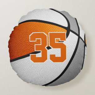Basketballkids in orangefarbenem Basketball - Teen Rundes Kissen