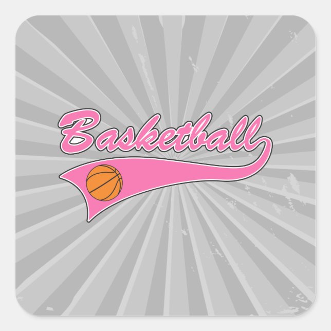 Basketballlogo Rosa Frauen Mädchen Quadratischer Aufkleber (Vorderseite)