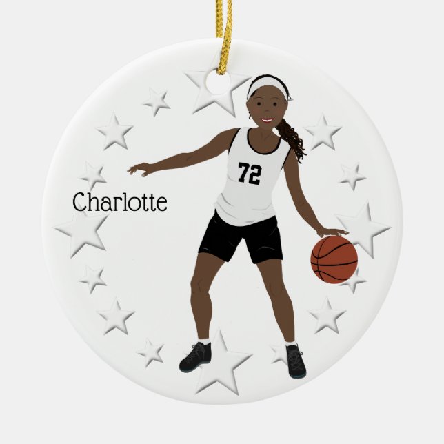 Basketballmädchen in Schwarz und Weiß Keramik Ornament (Vorne)
