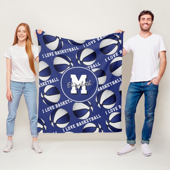 Basketballmannschaftsfarben Blau Weiß I Liebe Fleecedecke (Beispiel)