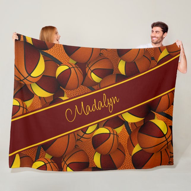 Basketballmuster Maroon Gold Team Farben Fleecedecke (Beispiel)