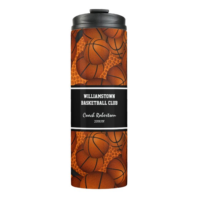 Basketballmustergeschenk w individuelle Name Thermosbecher (Vorderseite)