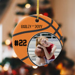 Basketballname Jersey Nummer Foto Keepake Keramik Ornament<br><div class="desc">Dieses Design verfügt über einen Basketballhintergrund mit Platz für einen Namen, eine Nummer und ein Foto. Klicken Sie auf die Schaltfläche Anpassen für mehr Flexibilität beim Anpassen des Textes! Variationen dieses Designs sowie der Koordinationsprodukte sind in unserem Shop, zazzle.com/store/doodlelulu, erhältlich. Kontaktieren Sie uns, wenn Sie dieses Design für ein bestimmtes...</div>