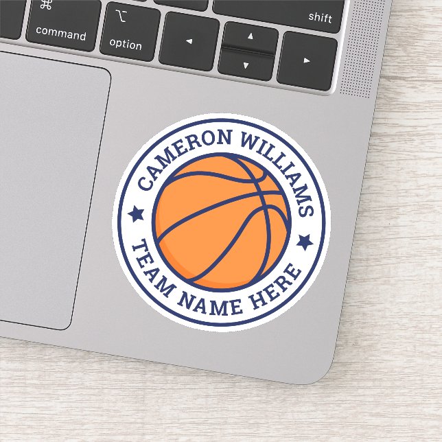 Basketballname und blau-Sterne-Team weiß Aufkleber (Detail)