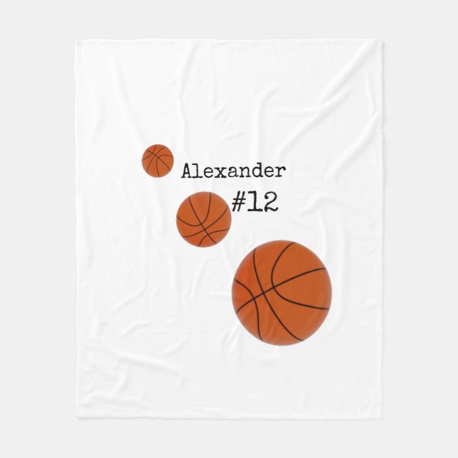 Basketballname und -nummer Weißer Hintergrund Fleecedecke (Vorderseite)