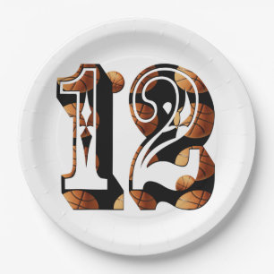 Basketballnummer 12 Picture-Logo, Pappteller