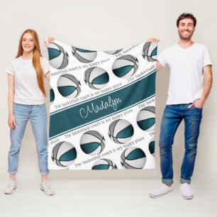 Basketballplatz für Mädchen aquamarin grau Fleecedecke