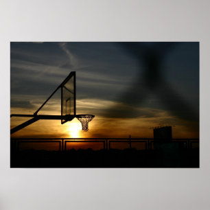 Basketballplatz-und Sonnenuntergang-Plakat Poster