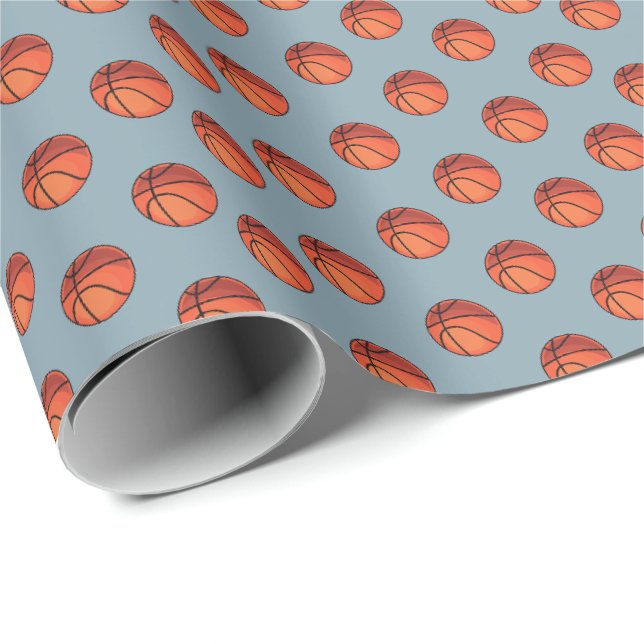 Basketballs auf Light Stone Blue Geschenkpapier (Rolleneckpunkt)