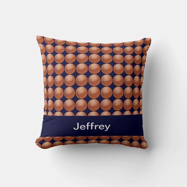 Basketballs, blau, Personalisierter Name, Platz Kissen (Vorderseite)