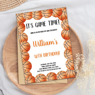 Basketballs Orange Round Invitations d'anniversair