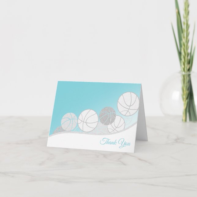 Basketballs Silver and Blue Vielen Dank Dankeskarte (Vorderseite)