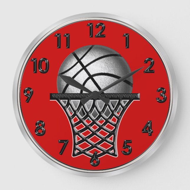 Basketballsäulen in IHRER FARBE Große Wanduhr (Vorderseite)