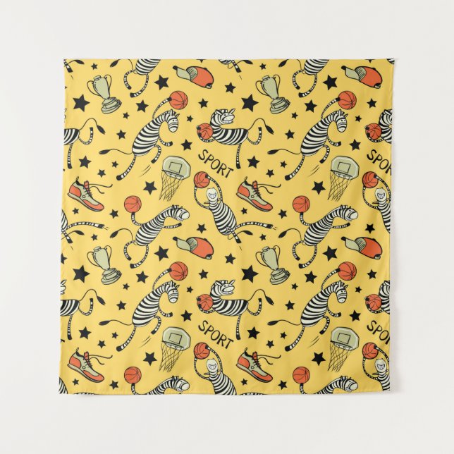 Basketballspiel nahtlos mit Doodle niedlich Wandteppich (Vorderseite)