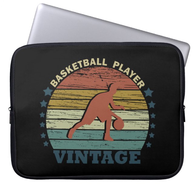 Basketballspieler, der Vintagen Retro-Sonnenunterg Laptopschutzhülle (Vorderseite)