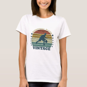 Basketballspieler, der Vintagen Retro-Sonnenunterg T-Shirt