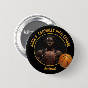 Basketballspieler-Foto Schwarz Gold High School Button