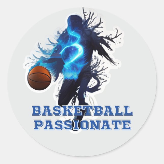 Basketballspieler in blauer Flamme T - Shirt Runder Aufkleber (Vorderseite)