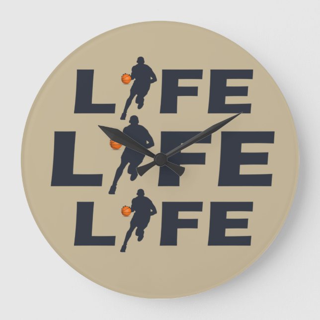 Basketballspieler mit orangefarbenem Ball tropfen Große Wanduhr (Vorderseite)
