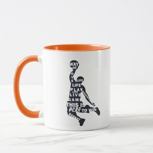 Basketballspieler mit Sprungbrett und Volltext Tasse (Links)