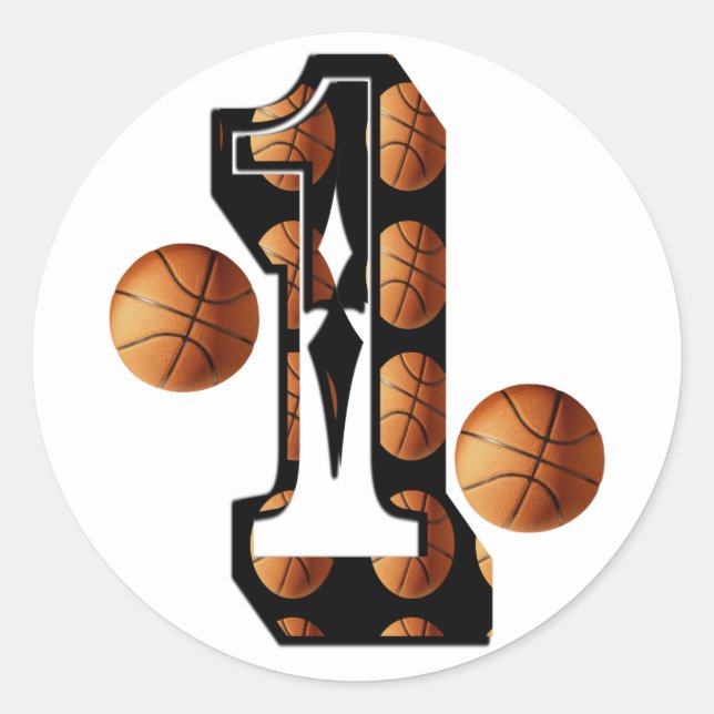 Basketballspieler Nummer eins mit Basketball, Runder Aufkleber (Vorderseite)