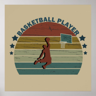 Basketballspieler Slam dunk Retro Sonnenuntergang Poster