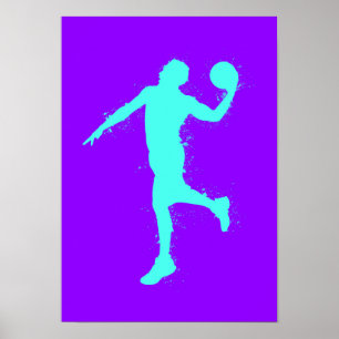 Basketballspieler - Wasserfarbe auf violettem Hint Poster