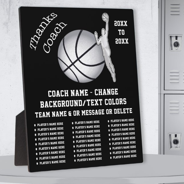 Basketballtrainer Danke, Geschenke, Basketballtrai Fotoplatte (Basketball coach presents. Plaque for basketball coach. Black and white, gift for basketball coach.)