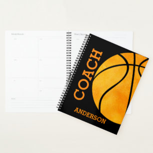 Basketballtrainer Personalisiert Orange und Schwar Planer