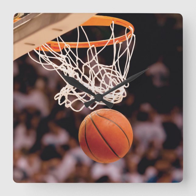 Basketballwertung Quadratische Wanduhr (Vorderseite)