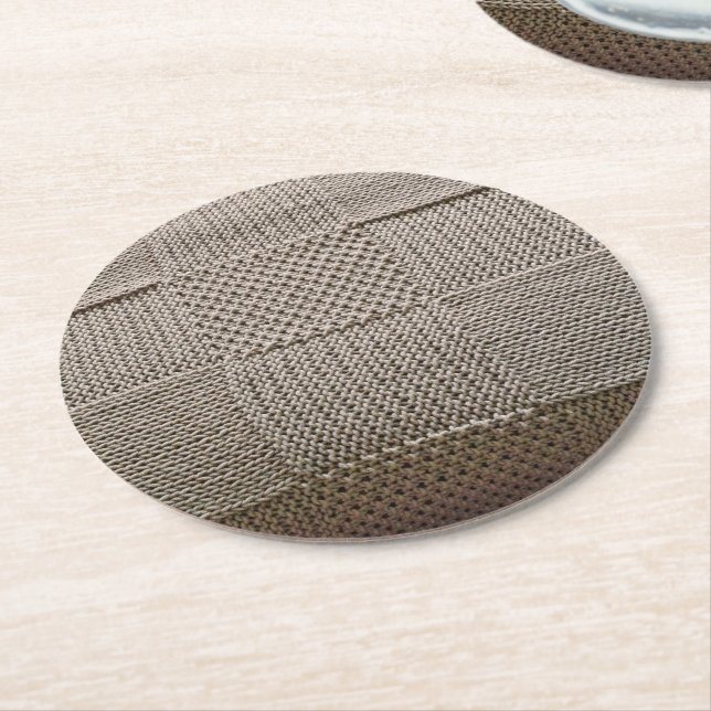 Basketweave Patchwork Strick von Shirley Taylor Runder Pappuntersetzer (Angewinkelt)
