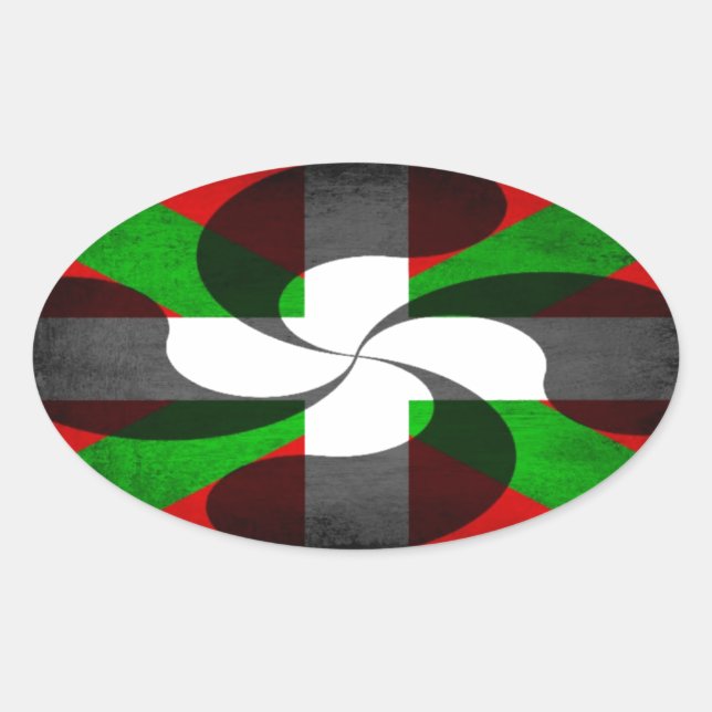 Baskische Flagge und Kreuz Ovaler Aufkleber (Vorderseite)
