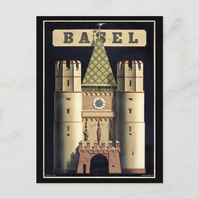 Basler Vintage-Reiseplakat Neu Postkarte (Vorderseite)